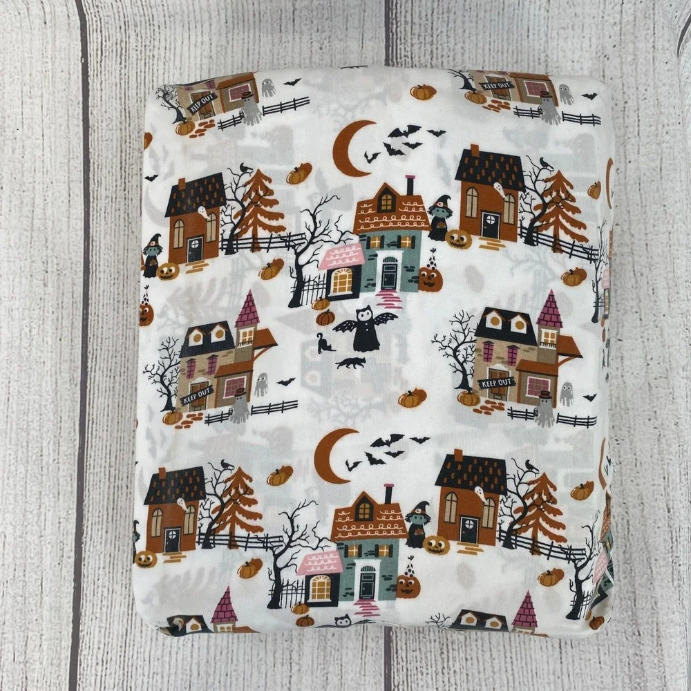 Envogue Sheet Set FULL Halloween Haunted House White Orange Spooky Ghost Bat